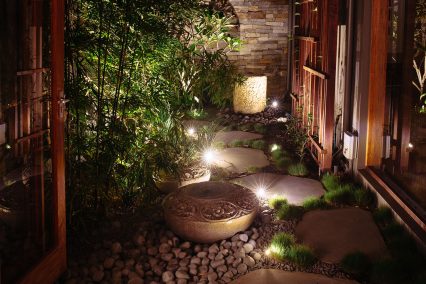samford valley courtyard with landscape lighting
