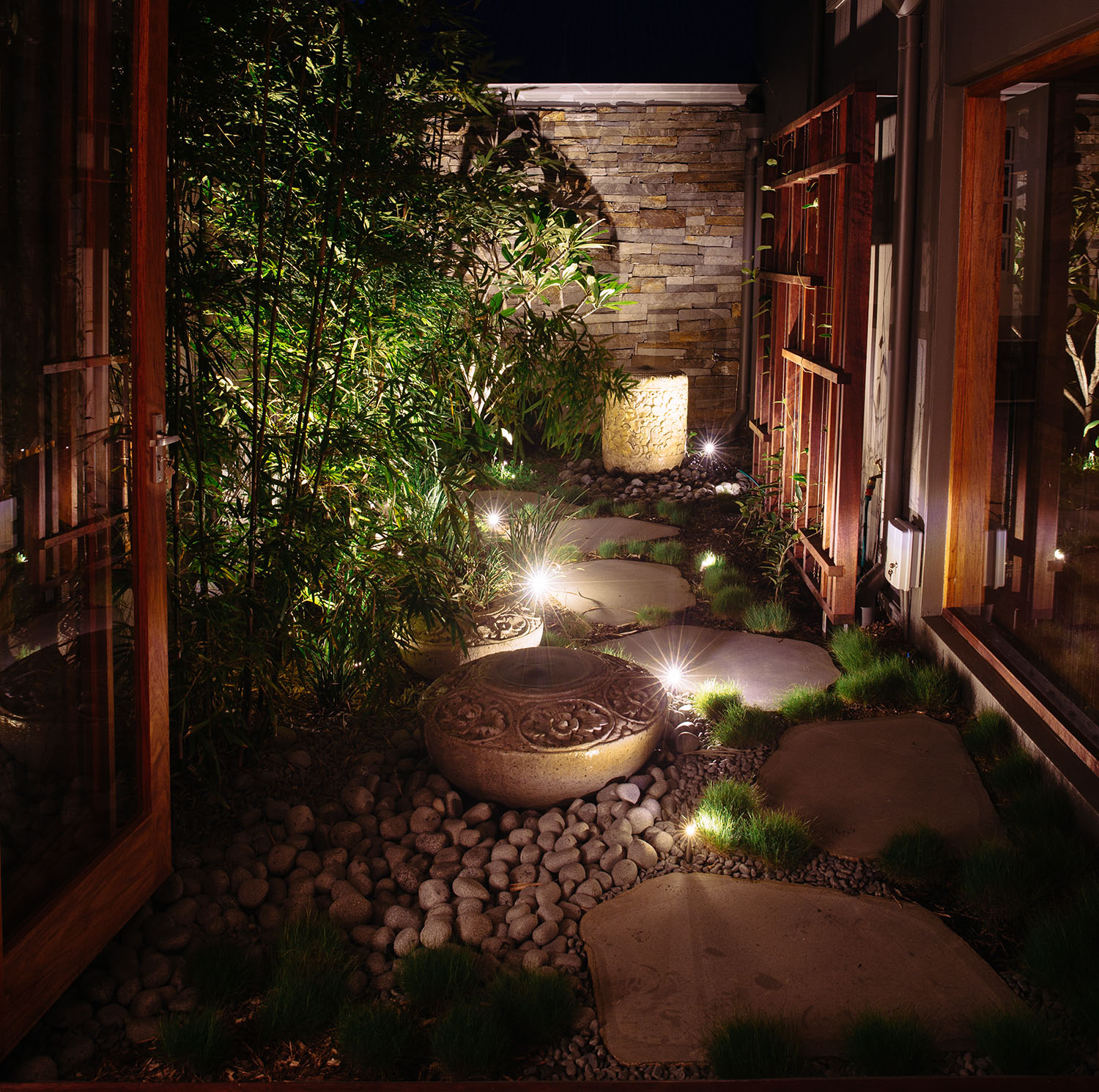 samford valley courtyard with landscape lighting