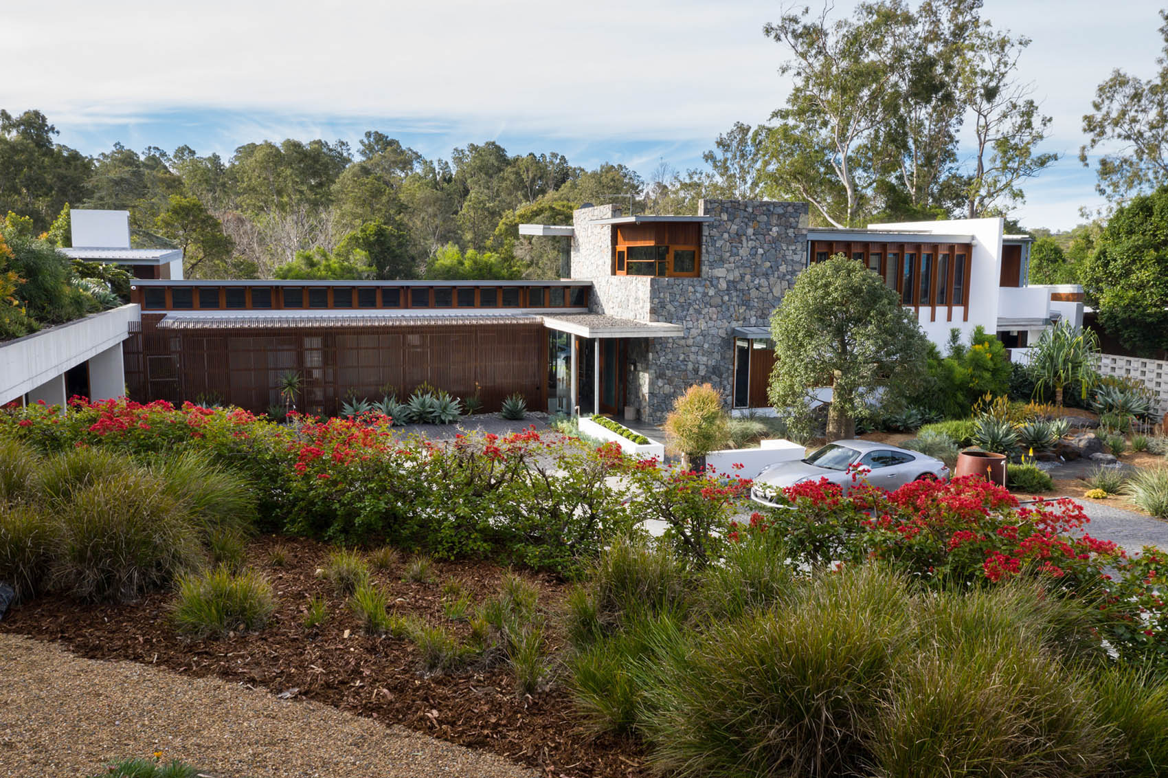 Layers of planting enhance the architectural lines of this contemporary residence at Brookfield